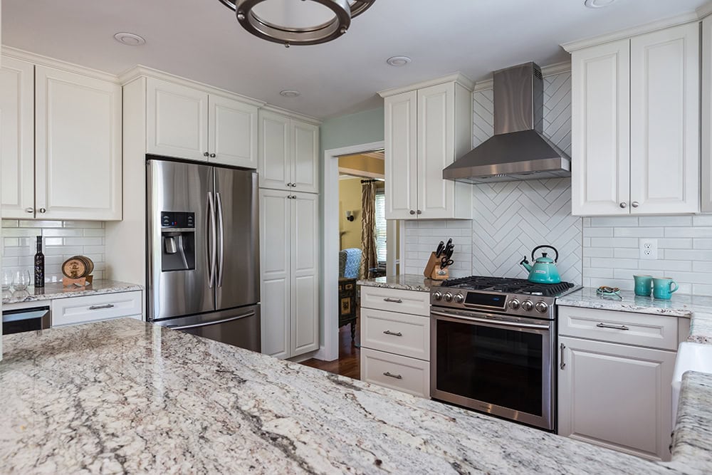 African Rainbow Granite Kitchen - Angled View